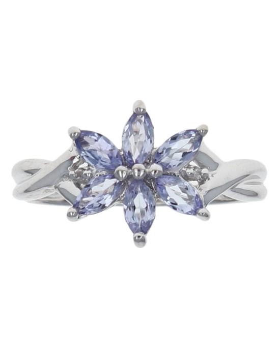 Tanzanite and Diamond Accent Flower Ring